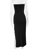 Solid Color Wrap Chest Split Long Dress YMYF-0901