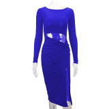 Long Sleeve Hollow Out Split Midi Dress YMYF-9301