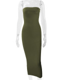 Solid Color Wrap Chest Backless Midi Dress YMYF-8858