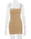 Solid Color Pleated Sling Mini Dress YMYF-831