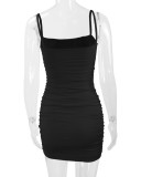 Solid Color Pleated Sling Mini Dress YMYF-831