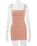 Solid Color Pleated Sling Mini Dress YMYF-831