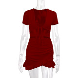 Deep V Neck Tie Up Ruffles Two Piece Skirts Set YMYF-0876