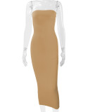 Solid Color Wrap Chest Backless Midi Dress YMYF-8858