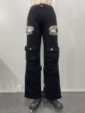 Fashion Washed Hot Drill Hollow Out Jeans OD-8715