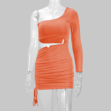 Single Shoulder Long Sleeve Hollow Miini Dress YMYF-0872