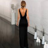 V Neck Backless Split Sling Maxi Dress YMYF-8859