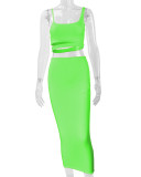 Solid Color Pleated Hollow Two Piece Skirts Set YMYF-0898