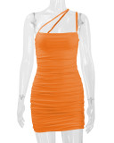 Solid Color Sexy Pleated Sling Mini Dress YMYF-0863