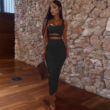 Solid Color Pleated Hollow Two Piece Skirts Set YMYF-0898