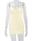 Sexy Solid Color Pleated Sling Mini Dress YMYF-8218