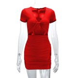 V Neck Short Sleeve Mini Dress YMYF-8932