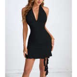 Sexy Halterneck Pleated Ruffles Mini Dress YMYF-9315