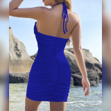 Solid Color Cross Tie Up Sexy Mini Dress YMYF-9248