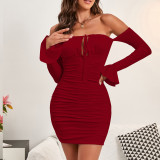 Tie Up One Shoulder Long Sleeve Mini Dress YMYF-8930