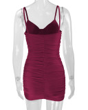 Sexy Solid Color Pleated Sling Mini Dress YMYF-8218