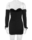 One Shoulder Tie Up Pleated Mini Dress YMYF-0891