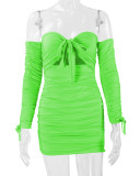 One Shoulder Tie Up Pleated Mini Dress YMYF-0891