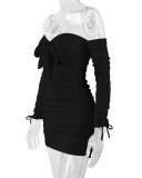 One Shoulder Tie Up Pleated Mini Dress YMYF-0891