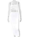 Solid Color Pleated Hollow Two Piece Skirts Set YMYF-0898