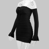 Tie Up One Shoulder Long Sleeve Mini Dress YMYF-8930