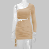 Single Shoulder Long Sleeve Hollow Miini Dress YMYF-0872