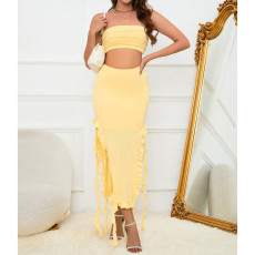 One Shoudler Wrap Chest Two Piece Skirt Set YMYF-9306