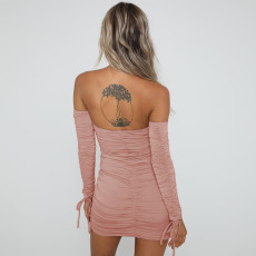One Shoulder Tie Up Pleated Mini Dress YMYF-0891