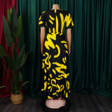 Plus Size Tie Up Print Short Sleeve Maxi Dress GCZF-8619