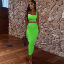 Solid Color Pleated Hollow Two Piece Skirts Set YMYF-0898