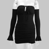 Tie Up One Shoulder Long Sleeve Mini Dress YMYF-8930