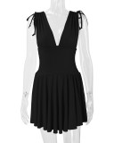 Sleeveless Deep V Neck Pleated Mini Dress YMYF-8219