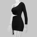 Single Shoulder Long Sleeve Hollow Miini Dress YMYF-0872