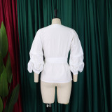 Sexy Tie Up Bubble Sleeve V-Neck Blouse GCZF-8620