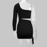 Single Shoulder Long Sleeve Hollow Miini Dress YMYF-0872