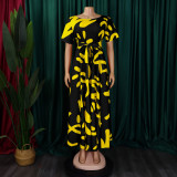 Plus Size Tie Up Print Short Sleeve Maxi Dress GCZF-8619