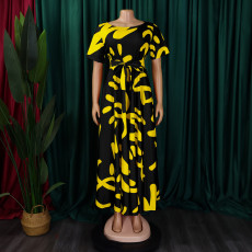 Plus Size Tie Up Print Short Sleeve Maxi Dress GCZF-8619