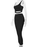 Solid Color Pleated Hollow Two Piece Skirts Set YMYF-0898