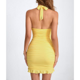 Sexy Halterneck Pleated Ruffles Mini Dress YMYF-9315