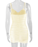 Sexy Solid Color Pleated Sling Mini Dress YMYF-8218