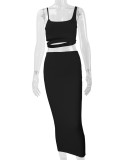 Solid Color Pleated Hollow Two Piece Skirts Set YMYF-0898