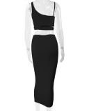 Solid Color Pleated Hollow Two Piece Skirts Set YMYF-0898