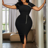 Plus Size Solid Color Short Sleeve Pencil Dress GATE-564