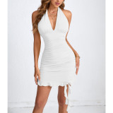 Sexy Halterneck Pleated Ruffles Mini Dress YMYF-9315