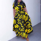 Plus Size Tie Up Print Short Sleeve Maxi Dress GCZF-8619