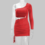 Single Shoulder Long Sleeve Hollow Miini Dress YMYF-0872
