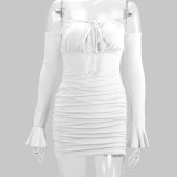 Tie Up One Shoulder Long Sleeve Mini Dress YMYF-8930