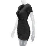 V Neck Short Sleeve Mini Dress YMYF-8932