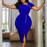 Plus Size Solid Color Short Sleeve Pencil Dress GATE-564