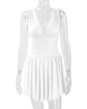 Sleeveless Deep V Neck Pleated Mini Dress YMYF-8219